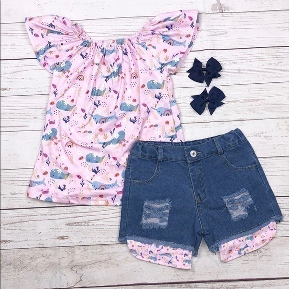 Other - Size 6 whale unicorn outfit w. Bows❕
